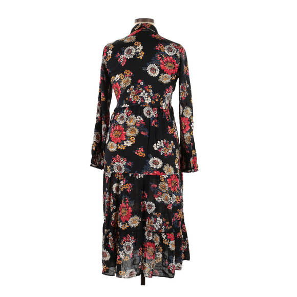 Zara Woman Floral Fit & Flare Dress Black Floral Tiered Long Sleeve Sz L EUC - Picture 3 of 11